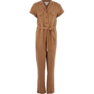 C&C California linen blend short sleeve jumpsuit tan brown size XL